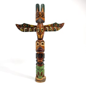Vintage Carved Wood Totem Pole / NW Coast Style