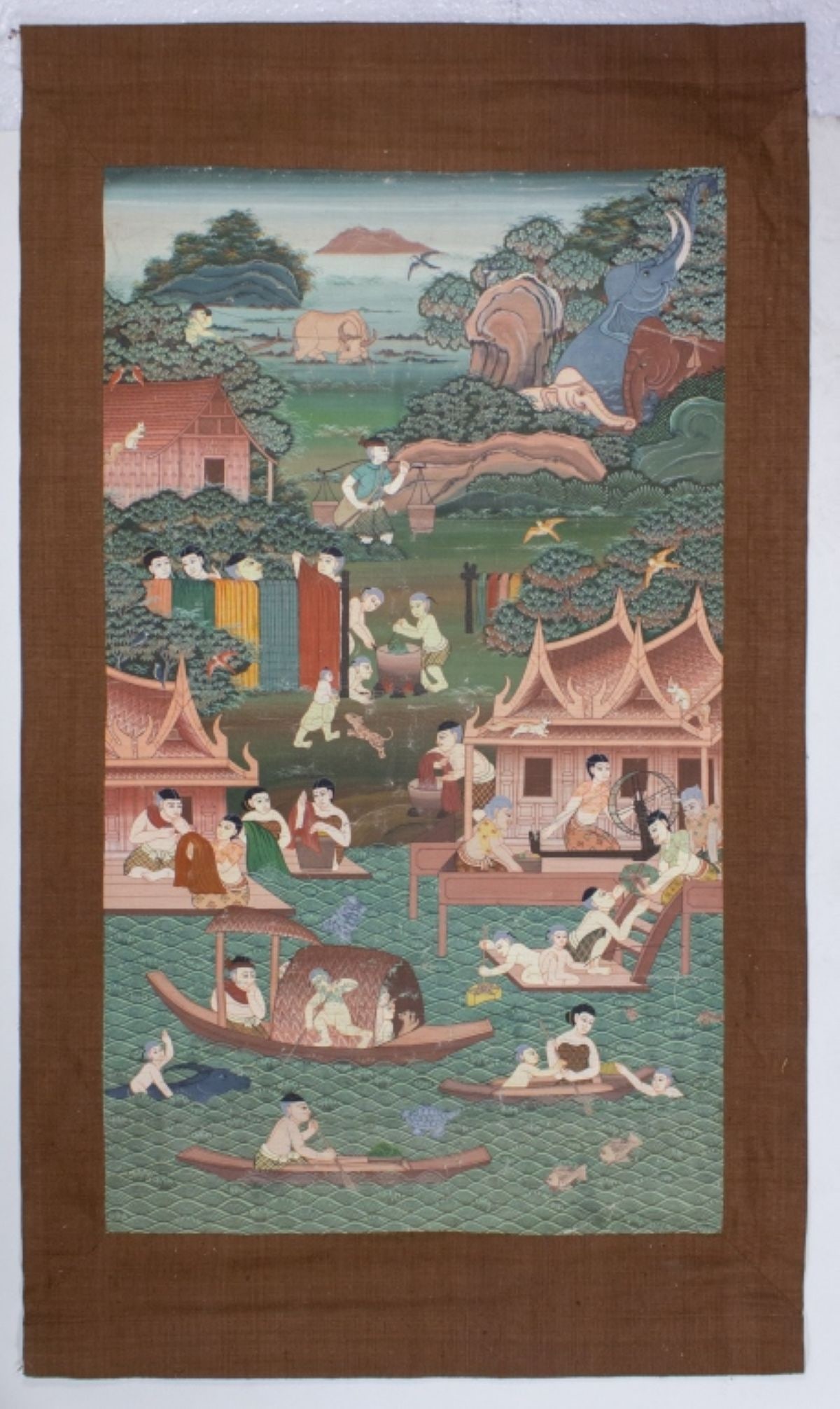 Thai Painted Landscape Scene on Cloth (1 of 11)