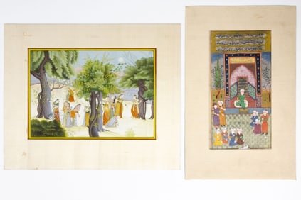 2 Indo-Persian Painted Court Outdoor Scenes