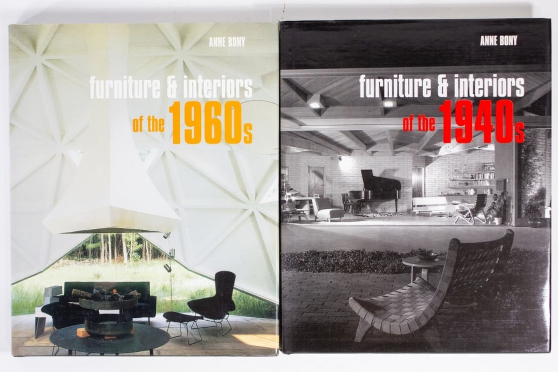Furniture and Interiors 1940s & 1960s / Anne Bony: Set of 2 books. (1) "Furniture and Interiors of the 1940s", by Anne Bony. Hardcover English text edition published 2003 by Flammarion. (2) "Furniture and Interiors of the 1960s", by Anne Bony. Hardcov