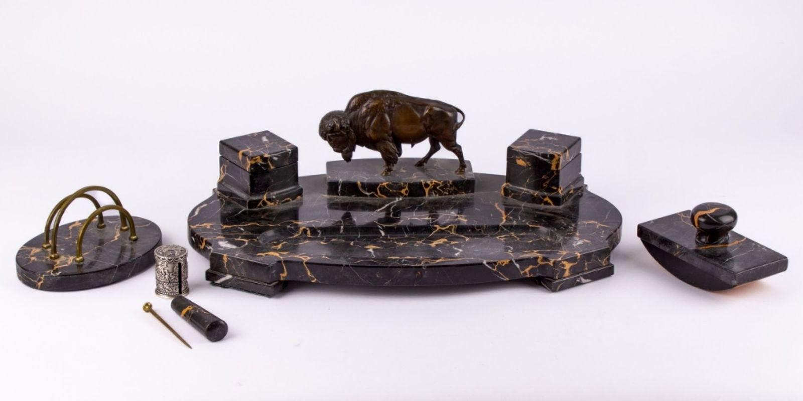 Vintage Art Deco Italian Portoro Marble Desk Set (1 of 11)