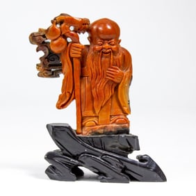 Vintage Chinese Shou Lao Carved Soapstone Figure