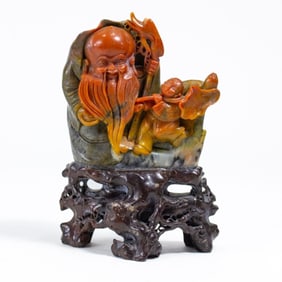 Vintage Chinese Shou Lao Soapstone Figure Group