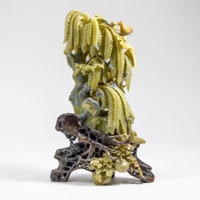 Vintage Chinese Soapstone Willow Tree Statue