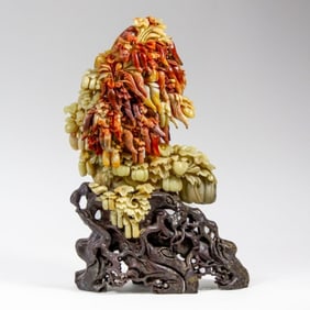 Chinese Carved Soapstone Peppers & Melons Statue