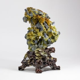 Chinese Carved Soapstone Grapes & Rock Statue