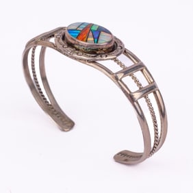 Zuni / Navajo Sterling & Mosaic Opal Cuff Bracelet