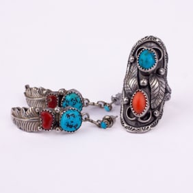 Navajo Earrings & Ring / Yazzie / Martinez