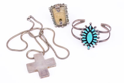 Vintage Mexican Silver Necklace Bracelet Ring