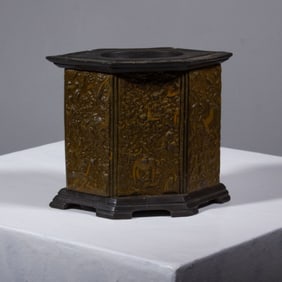 Chinese Hexagonal Soapstone Fossil Vase