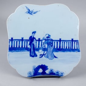 Chinese Blue White Porcelain Courtyard Panel