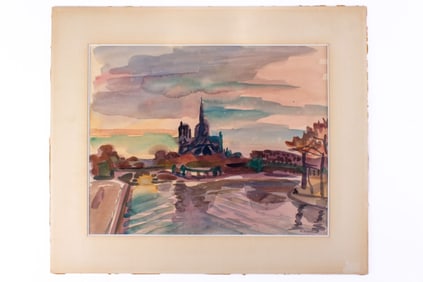 Marie Howet "Notre-Dame at Dusk" Watercolor