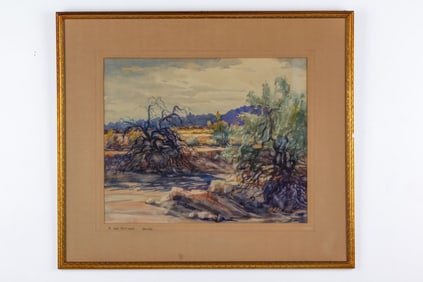 Natt Piper "Southwestern Landscape" Watercolor