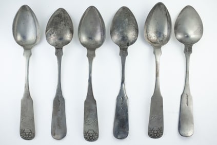 6 Coin Silver Teaspoons I Davis 19th w Provenance