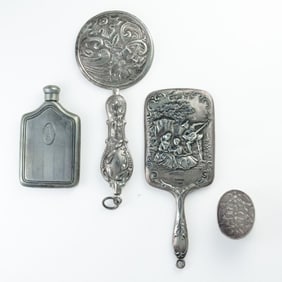 Lot 4 Sterling Silver Hand Mirrors Bottle & Box