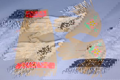 Antique Pair Native American Bead Gauntlet Gloves