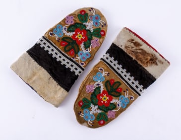 Antique Pair Native American Beaded Mittens
