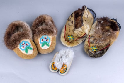 3 Pairs of Native American Beaded Moccasins