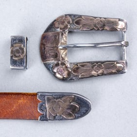 R. W. Driskell Silver & 10K Gold Belt Buckle Set