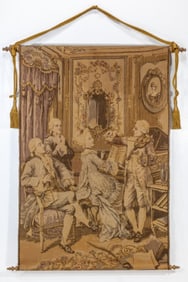 Vintage French Hanging Tapestry Musicians Scene