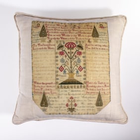 Antique 18th Century Silk & Linen Sampler Pillow