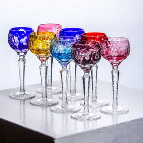 Bohemian Crystal Cut to Clear Cordial Glasses
