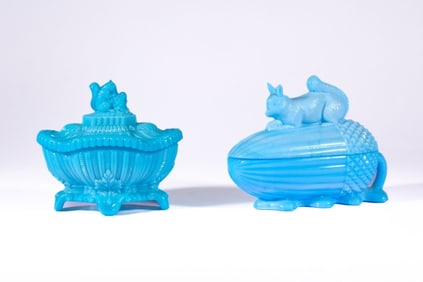 Portieux Vallerysthal Opaline Glass Squirrel Boxes