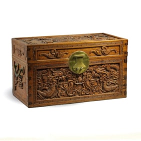 Antique Chinese Carved Camphor Wood Chest