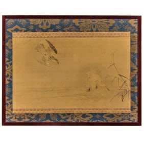 Antique Japanese Kano Koshin Painting on Silk