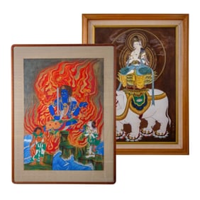 2 Ichiro Oumi Buddhist Paintings Framed