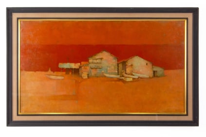 Kuniaki Doi "Fishing Town" Oil on Canvas