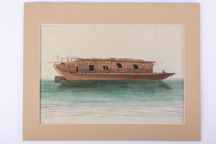 Antique 19th Century Chinese Boat Painting