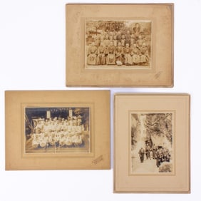 3 Antique Japanese Group Photos of Men