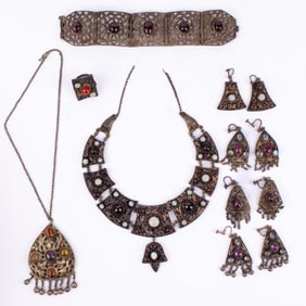 Set of Vintage Indian Metal & Stone Jewelry