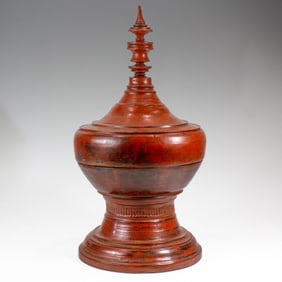 Antique Burmese Lacquered Wood Pedestal Box