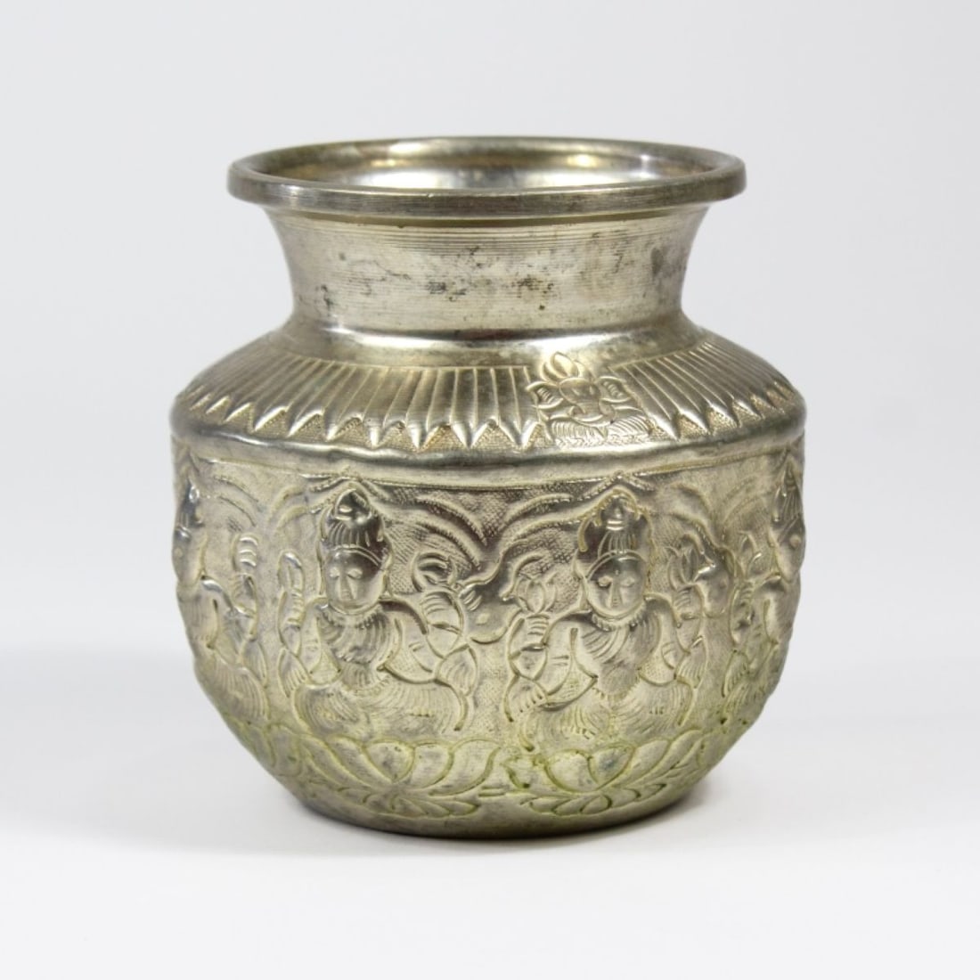 Antique Indian Silver Metal Lakshmi Kalash Pot (1 of 6)