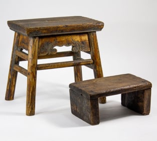 Two Antique Asian Pieced Wood Stools
