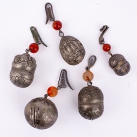 Set of 5 Chinese Silver Metal Bells