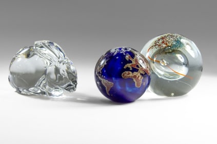 Three Marked Studio Glass Paperweights