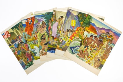 Six Vintage SS Lurline Matson Menus E Savage Art