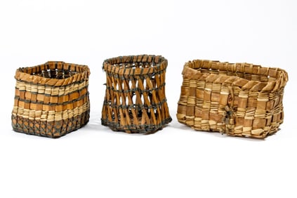 Three Woven Fiber Baskets Signed "S. Boyd"