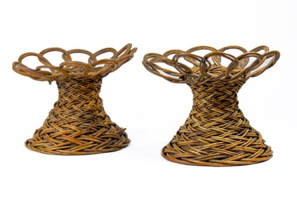 Pair of Indonesian Woven Rattan Pahar/Dulang