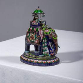 Indian Meenakari Enameled Silver Elephant Jewels