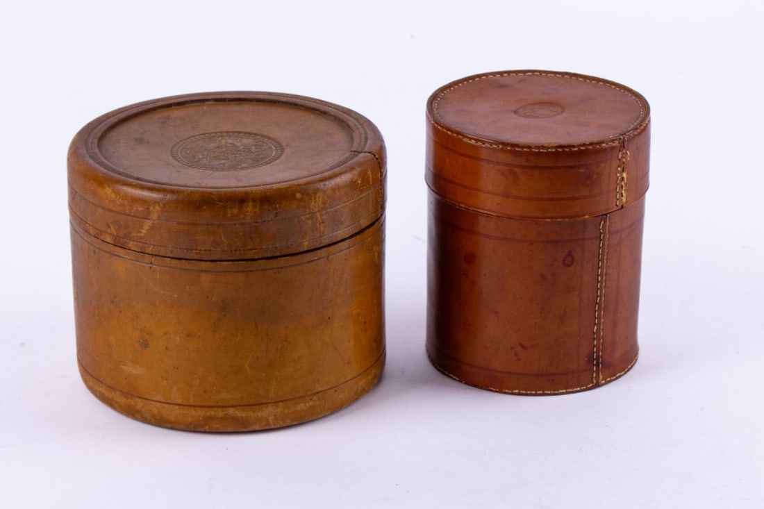 Pair Antique English Leather Collar and Cuff Boxes (1 of 10)