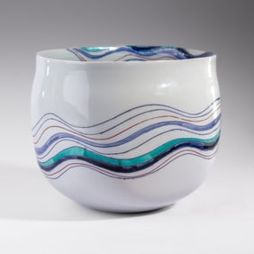 Japanese Studio Porcelain "Wave" Bowl Signed