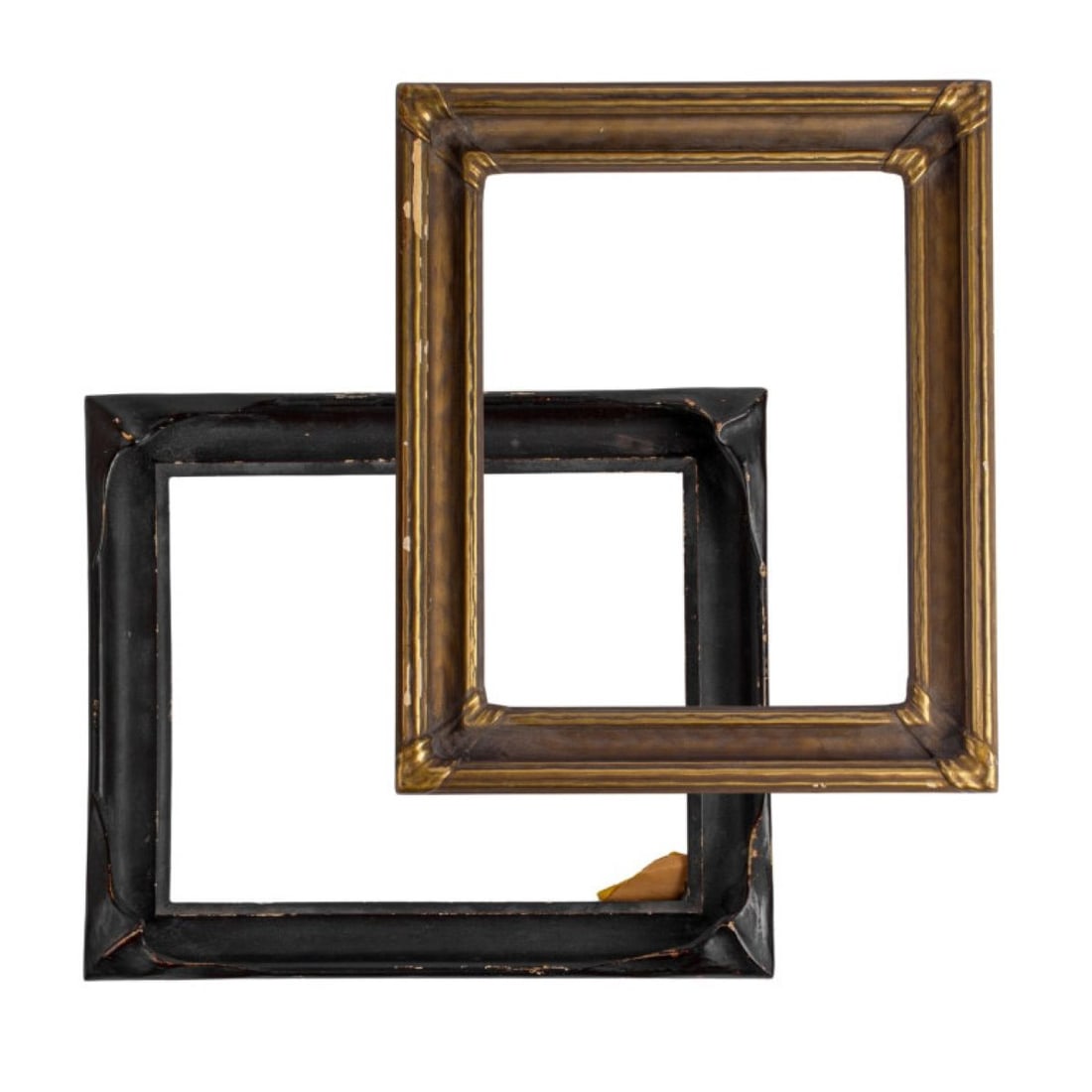 2 Antique Edward Curtis Studio Frames: 2 Antique Edward Curtis Studio Frames. Includes (1) Gold gilt "Ribbon Frame" with inner dimension of 8x10" and "Castle of Dreams" label. (2) Dark brown "batwing" Frame with inner dimension of 8.25x9.7