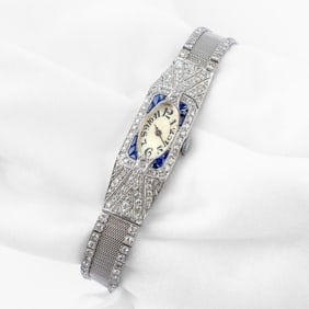 Deco Platinum Sapphire & Diamond LeCoultre Watch