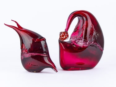 Two Large Abstract Brutalist Art Glass Sculptures