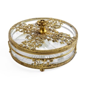 French Baccarat Style Bronze Glass Lidded Bowl