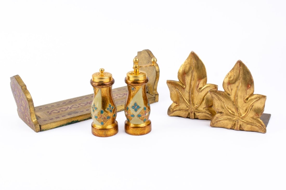 Italian Florentine Gilt Bookends / Salt & Pepper (1 of 4)
